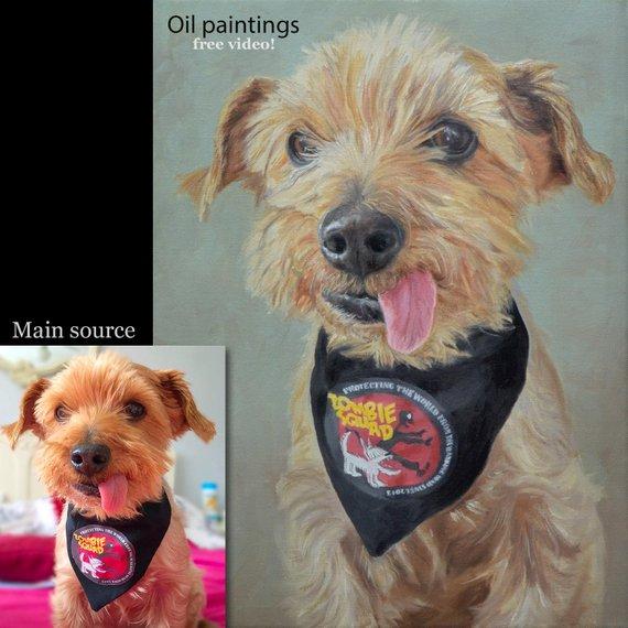 F&S Gift Store Pet portrait, Dog portrait, Pet painting, Dog Art, Yorkshire Terrier -oil painting on canvas. 50% DEPOSIT. Handmade Custom pet portrait.