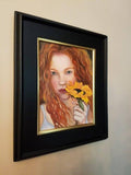 F&S Gift Store Sunflower Season, Original Oil Painting of a Beautiful Red haired Girl, Photo realistic, Contemporary Realism, Flowers, Pretty Girl