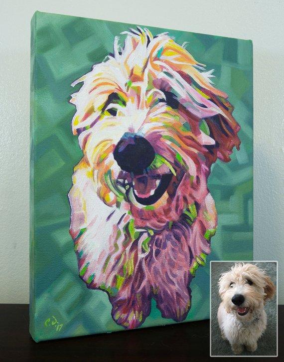F&S Gift Store 16in x 20in â€?Custom POP ART, ABSTRACT Pet Portrait Painting from Photo, Pet Oil Painting, Cat Painting, Memorial, Time-Lapse Frame Included