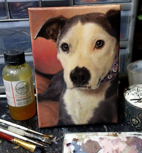 F&S Gift Store CUSTOM Dog Portrait Oil Painting, Puppy Pet Portrait Drawing on Canvas or Panel all sizes cute realistic style