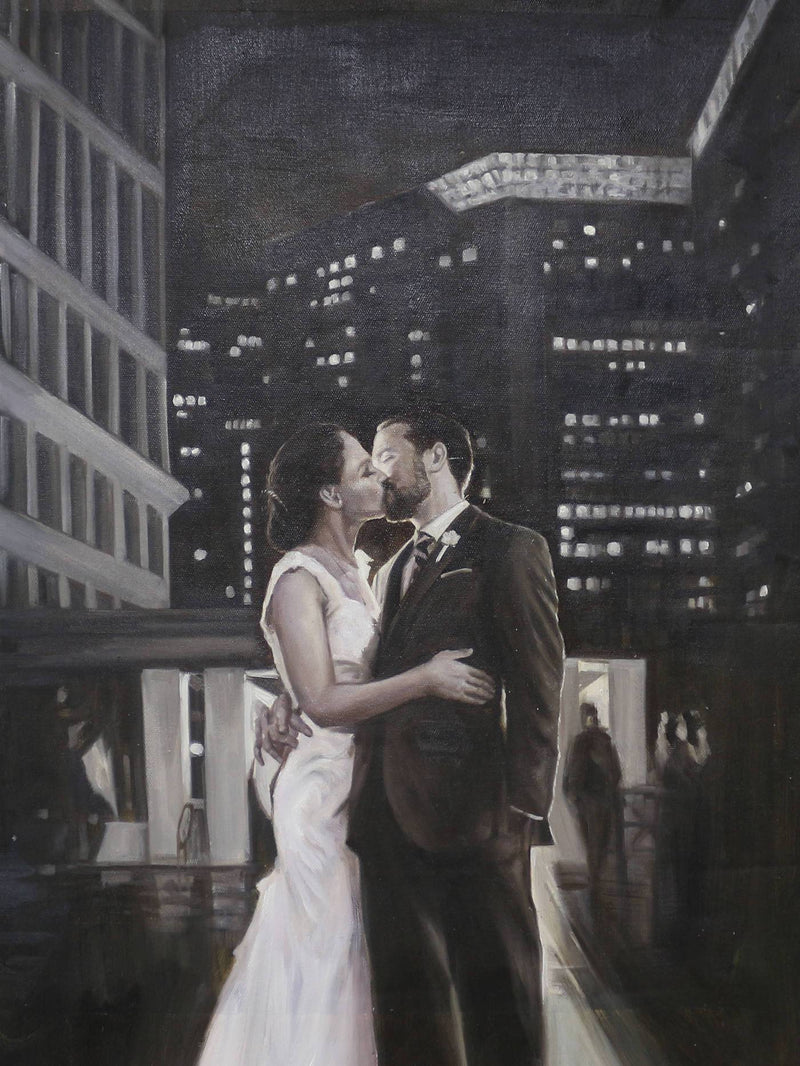 F&S Gift Store 2nd Anniversary Gift Oil Painting from Your Wedding Photos (Cotton Canvas)