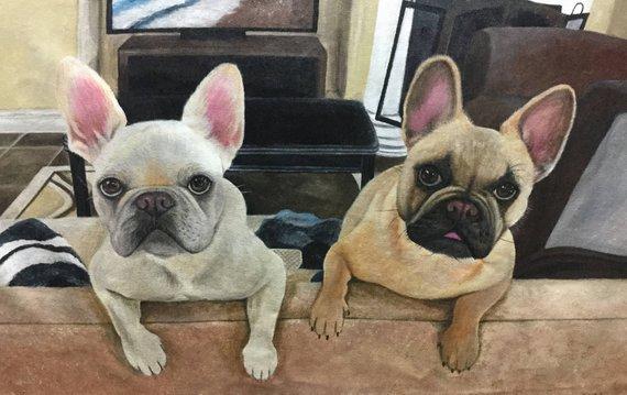 F&S Gift Store 18x24 custom oil pet portrait painting two dogs Vizsla gift picture on large stretched canvas wall art