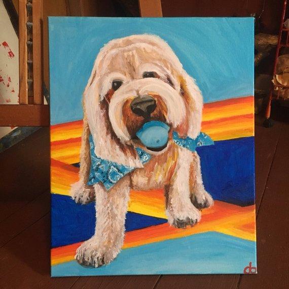 F&S Gift Store PET PORTRAITS, acrylic painting, made to order, custom art, holiday gifts, christmas shopping, dog art, cat art