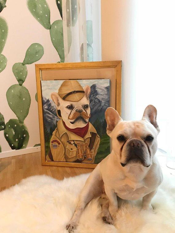 F&S Gift Store Custom Dog Portrait, Pet Portrait Custom, Custom Pet Painting, Dog Painting, Dog Portrait, French Bulldog, Steampunk Wall Art, Dog Art