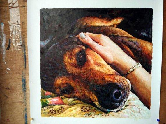 F&S Gift Store Hand Painted Commission Pet Oil Painting , paint pet or animal from photo , Custom Dog Portrait Art , Cat Art