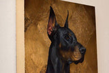 F&S Gift Store Custom OIL on GOLD Pet doberman portrait Luxurious High Quality Realistic painting from your photographs Wall Art gift for animal lover.