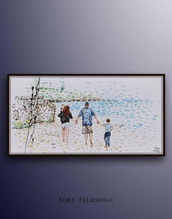 F&S Gift Store Custom Family Portrait 55" original handmade oil painting on canvas by Koby Feldmos