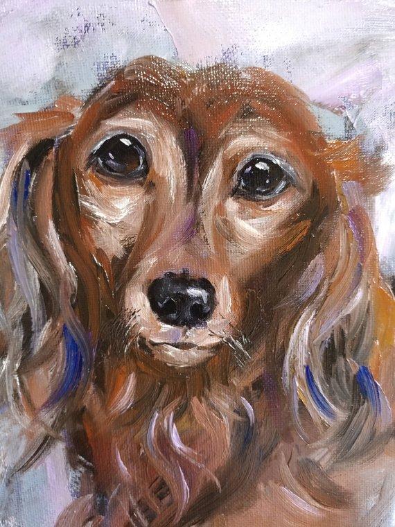 F&S Gift Store Dachshound, long haired hound, Custom Pet Portrait, Dog Painting, Oil Painting,Christmas gift idea, pet portrait, Dachshund, original, 8x10