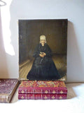 F&S Gift Store ON SALE 19th Small Granny - French Old Woman in a chapel - French Province - Antique French Oil Painting - 19th Century - Antique Art