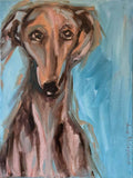 F&S Gift Store Modern oil on canvas Greyhound wall art Animal oil painting Saluki hound dog Blue animal wall art Animal baby painting Modern portrait art