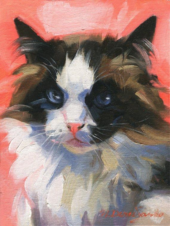 F&S Gift Store Cat painting oil original on canvas Custom pet cat portrait canvas print art painting guy Valentines day gift for him Cat lover gift noir