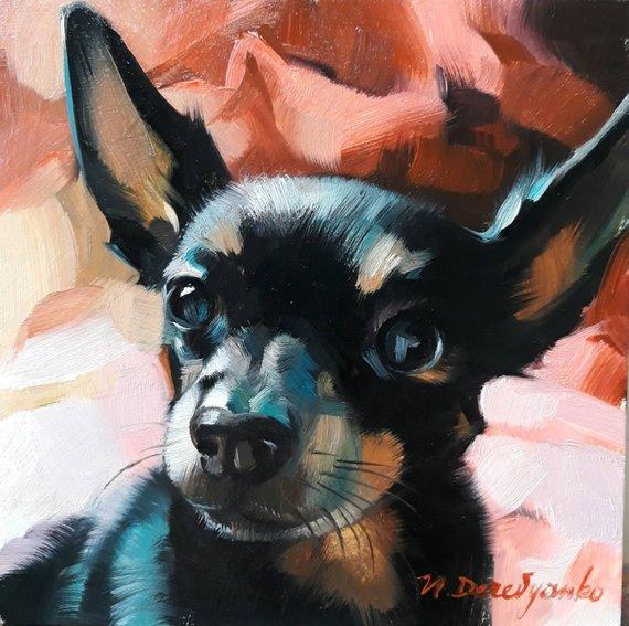 F&S Gift Store Custom pet portrait Black dog painting original art Personalized gift dog portrait Small picture animal art canvas painting doggy artwork