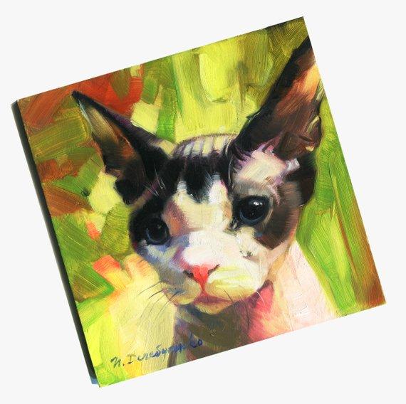 F&S Gift Store Custom oil painted cat portrait painting original canvas illustration pet lover gift kids funny kitten art birthday gift son home decor