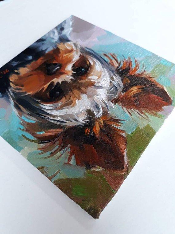 F&S Gift Store Yorkshire terrier art portrait from photo Yorkie art gifts portrait oil painting Custom pet portrait Collectible memorial animal dog artwork