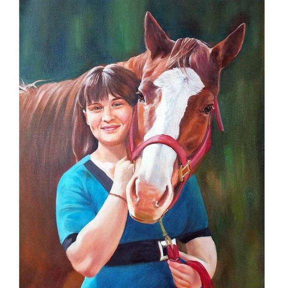 F&S Gift Store Horse, oil Portrait,Girl portrait, custom portrait,portrait from photo,horse portrait, horse painting, handmade, custom painting,animal art