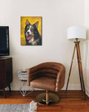 F&S Gift Store Dog portrait australian shepherd, pet painting, original oil painting dog lover gift, yellow background artwork, custom portrait animal art