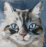 F&S Gift Store Blue eyes cat oil painting original art on wood custom cat pet portrait illustration to order Birthday lover gift lady Wall art