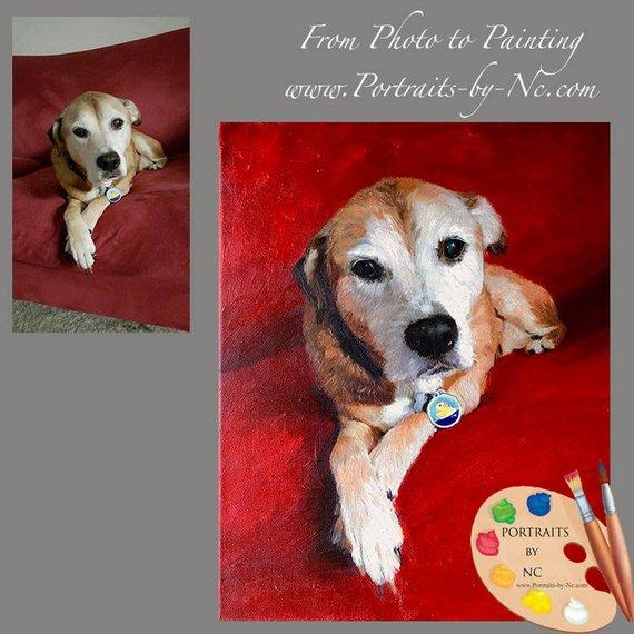 F&S Gift Store Pit Bull Pet Portrait - Pit Bull Mix Custom Dog Portrait - Pit Bull Painting from your Photo - Portraits by NC