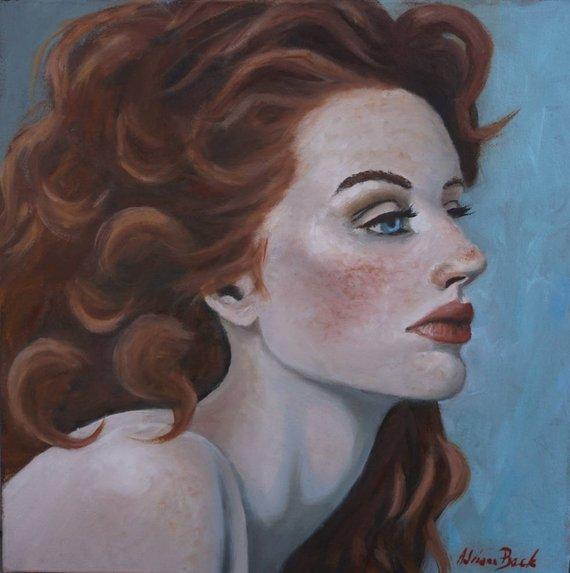 F&S Gift Store Portrait painting // red head portrait // custom oil portrait // pretty girl portrait // portrait of a girl // red head girl
