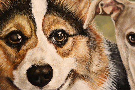 F&S Gift Store 18x24 Hand Painted Custom Pet Portrait, Pet Loss, Fine Art Painting, Photorealistic, Classic Oil Portrait of multiple dogs, dog lover, gift