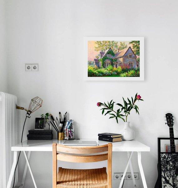 F&S Gift Store House painting, home portrait original oil painting, Christmas house, winter landscape, architecture illistration, custom painting
