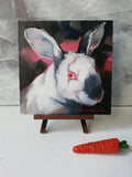 F&S Gift Store Rabbit red eyes art oil painting original art on canvas custom pet portrait Rabbit illustration to order Easter lover gift Nursery wall art