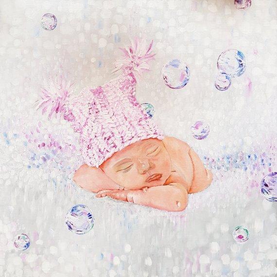 F&S Gift Store Custom Baby Portrait. Wall Art Family oil painting from photo, commission, illustration, mum, new born, christening, gift, birthday