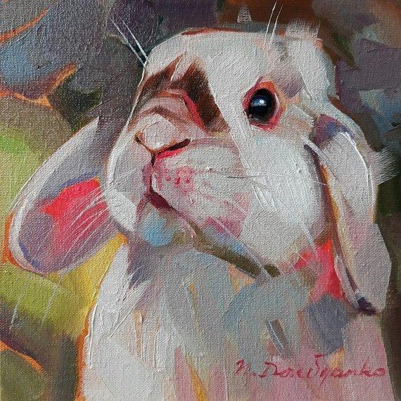 F&S Gift Store Custom pet portrait Bunny art framed canvas painting Rabbit oil original to order from photo in frame Nursery wall art Easter Gift friend
