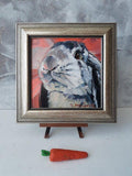 F&S Gift Store Gray Rabbit Bunny oil painting in frame Rabbit painted portrait custom canvas framed art Easter gift Nursery wall art decor For children