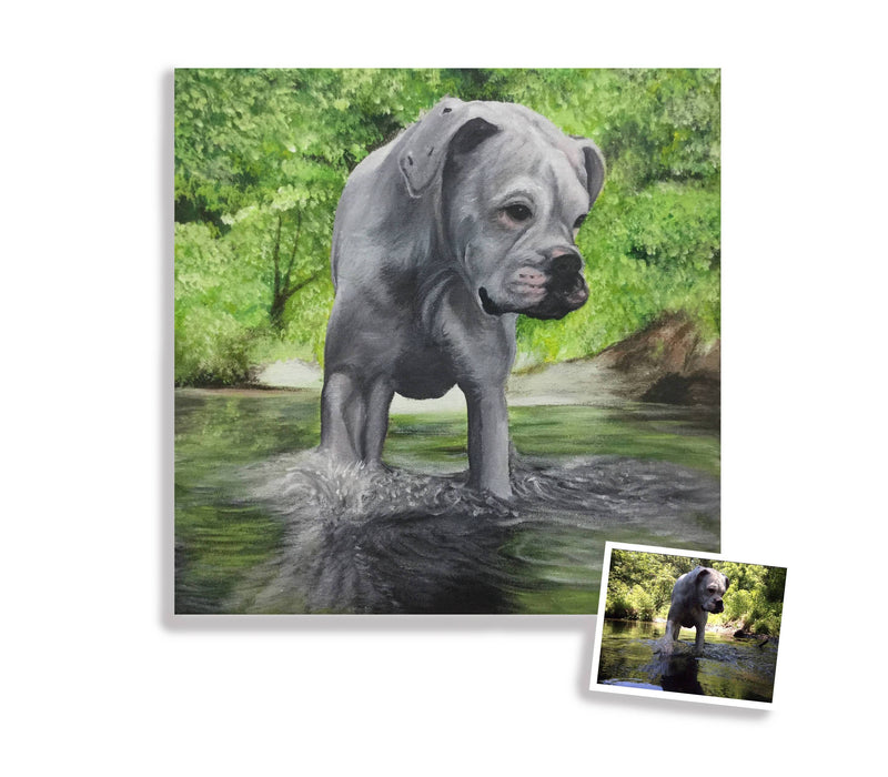 F&S Gift Store pet portrait custom painting on 14x14 canvas hand painted dog cat art