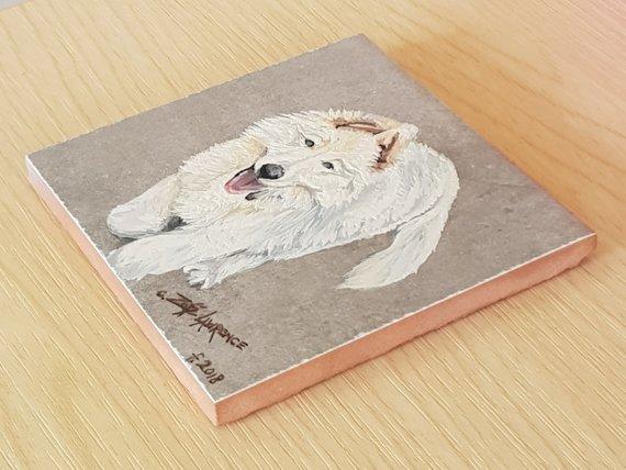 F&S Gift Store Custom Hand Painted Tile~Pet Portrait from Your Photos~Zoe Lawrence Art-Ceramic Wall Art-Pet Portrait in Oils-Christmas Gift;Birthday Gift