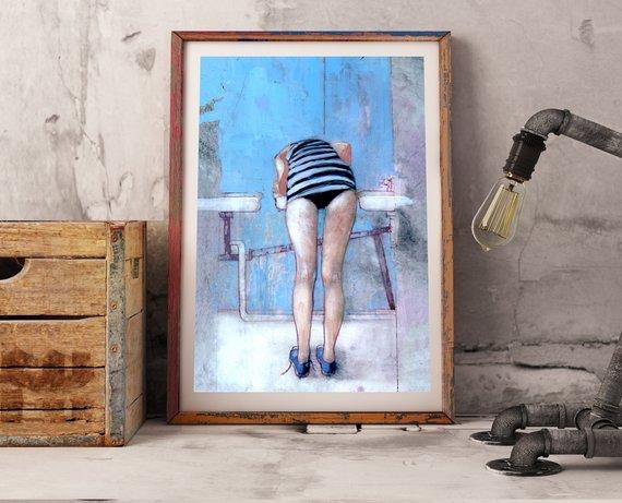 F&S Gift Store Girl in the bathroom Painting Print, women Print, Prints loft Art in Handmade,Oil art, Home Decor, Wall Art Prints, Girl poster,