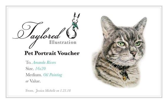 F&S Gift Store OIL PAINTING Pet Portrait Voucher for SINGLE pet, Photorealistic, Classically hand drawn, Pet Loss, Animal lover art, Detailed, Custom