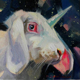 F&S Gift Store Unicorn rabbit oil painting on canvas in frame Bunny pet portrait custom framed art Celestial skies gift Nursery wall art decor For children