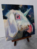 F&S Gift Store Unicorn rabbit oil painting on canvas in frame Bunny pet portrait custom framed art Celestial skies gift Nursery wall art decor For children