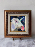 F&S Gift Store Unicorn rabbit oil painting on canvas in frame Bunny pet portrait custom framed art Celestial skies gift Nursery wall art decor For children