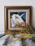 F&S Gift Store Unicorn rabbit oil painting on canvas in frame Bunny pet portrait custom framed art Celestial skies gift Nursery wall art decor For children