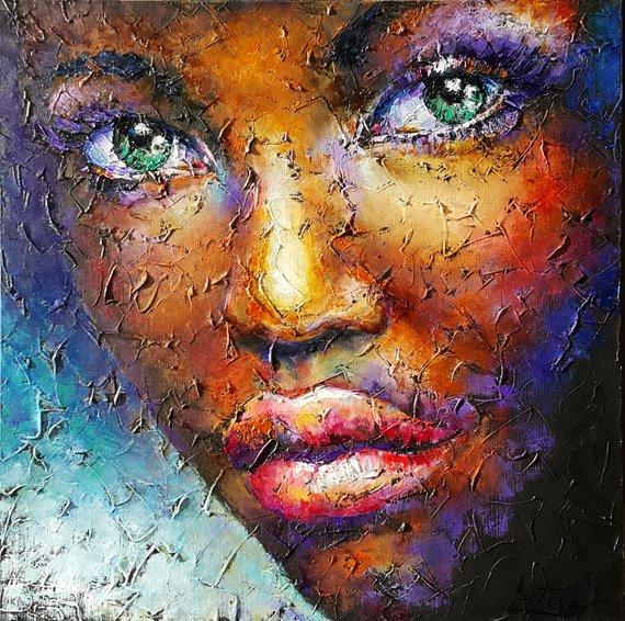 F&S Gift Store Custom ORDER - Painting Portrait abstract, portrait woman " With hope..." portrait girl on canvas, original oil impasto palette knife