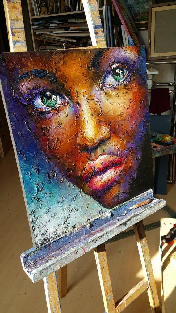 F&S Gift Store Custom ORDER - Painting Portrait abstract, portrait woman " With hope..." portrait girl on canvas, original oil impasto palette knife