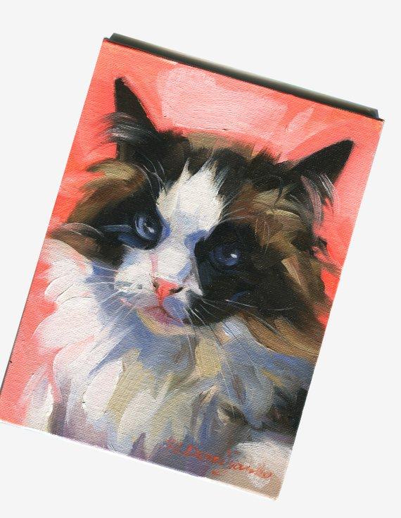 F&S Gift Store Cat painting oil original on canvas Custom pet cat portrait canvas print art painting guy Valentines day gift for him Cat lover gift noir