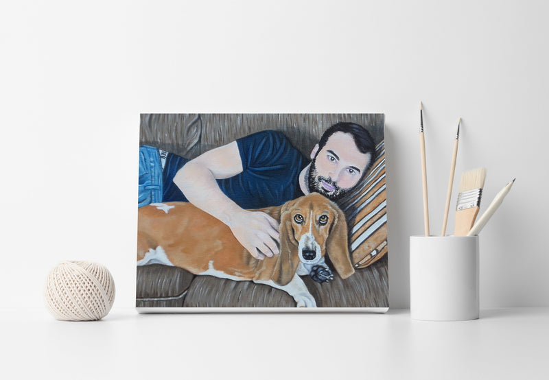 F&S Gift Store Man with dog, Boy with dog, Custom Portrait, Pet painting, Anniversary gift, Wall decor, Face portrait, Custom pet portrait, Girl with dog