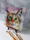 F&S Gift Store Cute cat painting portrait original on canvas oil Custom pet portrait cat art illustration Birthday lover gift lady Home decor Wall art