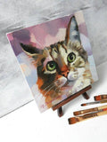 F&S Gift Store Cute cat painting portrait original on canvas oil Custom pet portrait cat art illustration Birthday lover gift lady Home decor Wall art