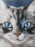 F&S Gift Store Blue eyes cat oil painting original art on wood custom cat pet portrait illustration to order Birthday lover gift lady Wall art