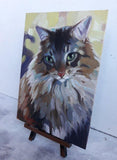 F&S Gift Store Custom oil painted cat portrait fluffy cat painting original canvas art pet lover gift kids funny kitten art birthday gift mother home decor