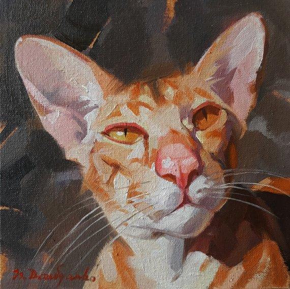 F&S Gift Store Orange cat painting portrait original art on canvas oil Custom pet portrait painted cat lover illustration Birthday gift Home decor Wall art