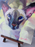 F&S Gift Store Cat siamese portrait oil painting framed art original Custom pet portrait in frame hand painted to order pet loss Cat lover gift For owners