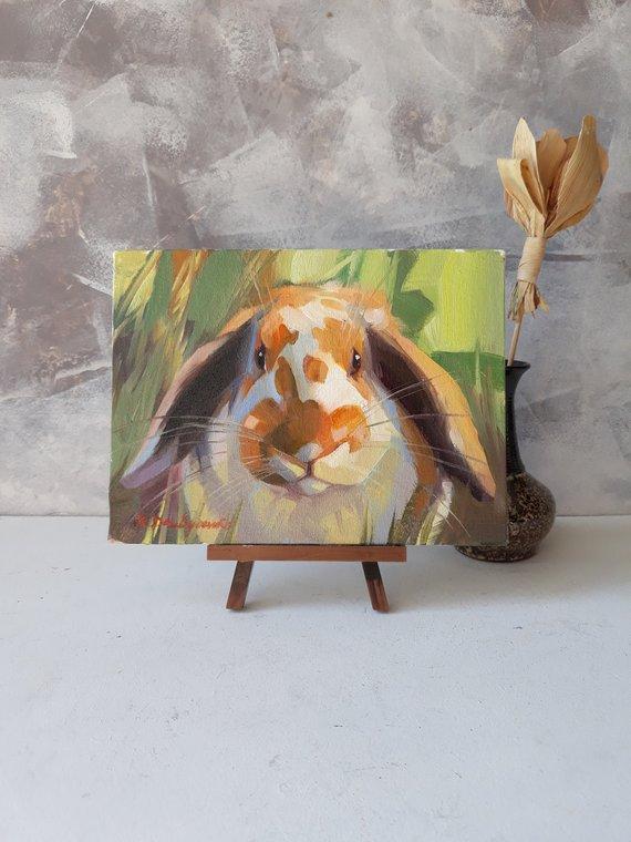 F&S Gift Store Custom pet portrait Orange bunny rabbit oil painting on canvas Rabbit portrait custom canvas art Easter gift Nursery wall decor For children