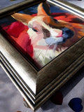 F&S Gift Store Easter bunny in red oil painting in frame Rabbit portrait pet custom framed art Easter gift Nursery wall art decor For children For owners