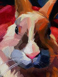 F&S Gift Store Easter bunny in red oil painting in frame Rabbit portrait pet custom framed art Easter gift Nursery wall art decor For children For owners